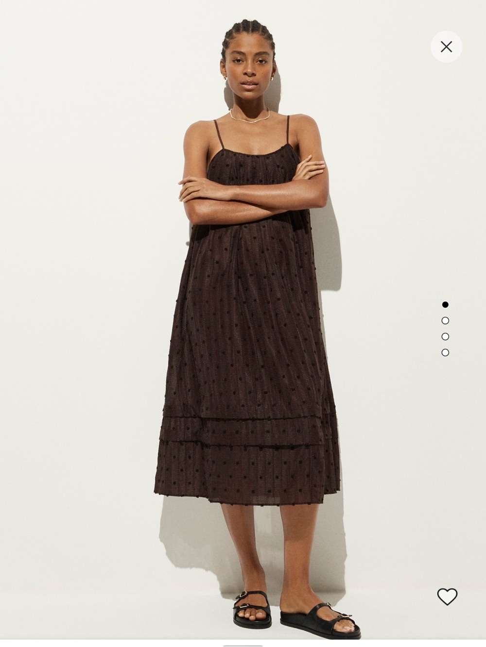 J. Crew Chocolate Brown Swiss Dot Spaghetti Strap Midi Dress NWT